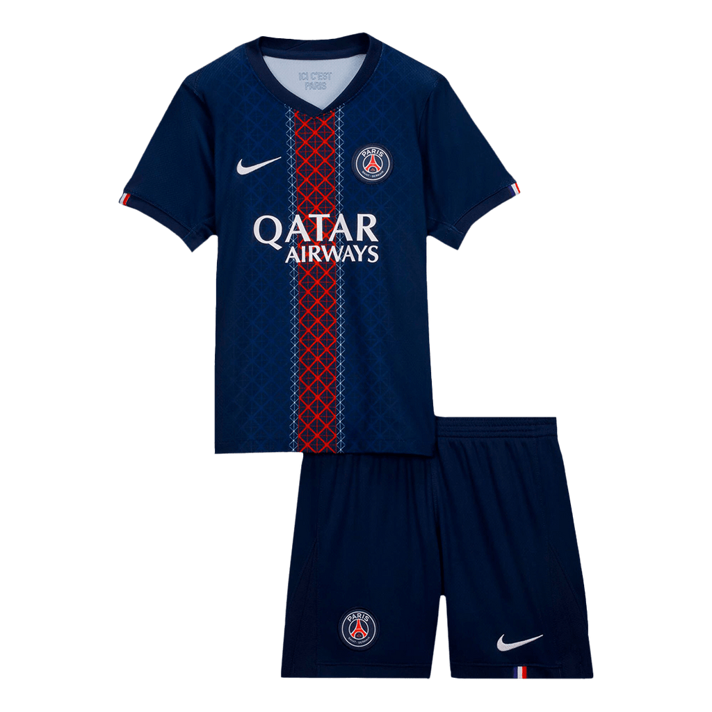 Kit de fútbol para niños: camiseta local del PSG (camiseta y pantalones cortos) 2025/26, azul marino