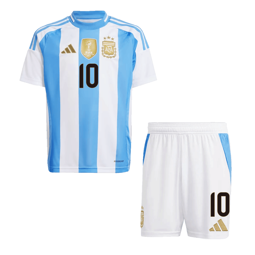 Kits de fútbol para niños: Camiseta local de fútbol de Argentina MESSI #10 (camiseta y pantalones cortos) 2024
