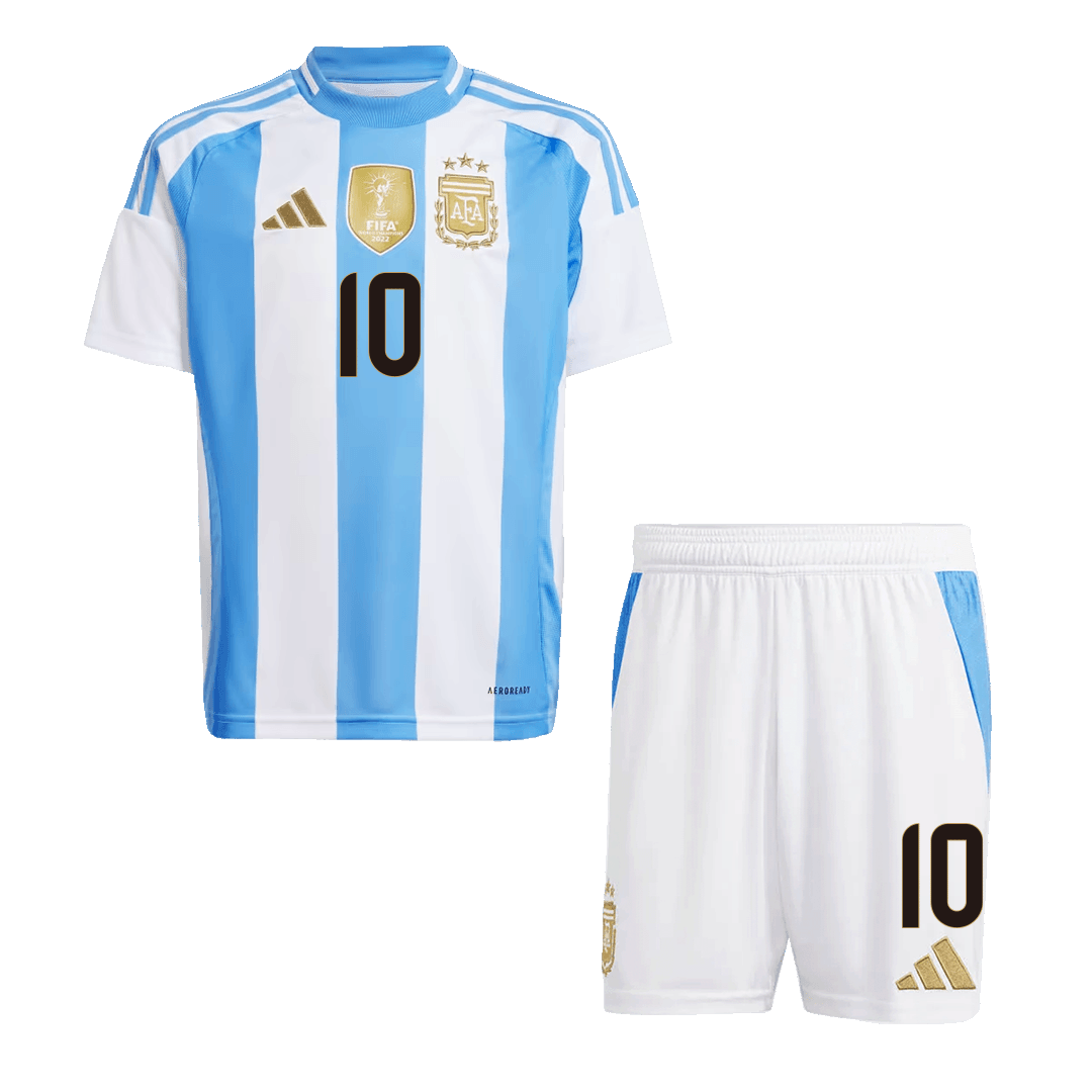 Kits de fútbol para niños: Camiseta local de fútbol de Argentina MESSI #10 (camiseta y pantalones cortos) 2024