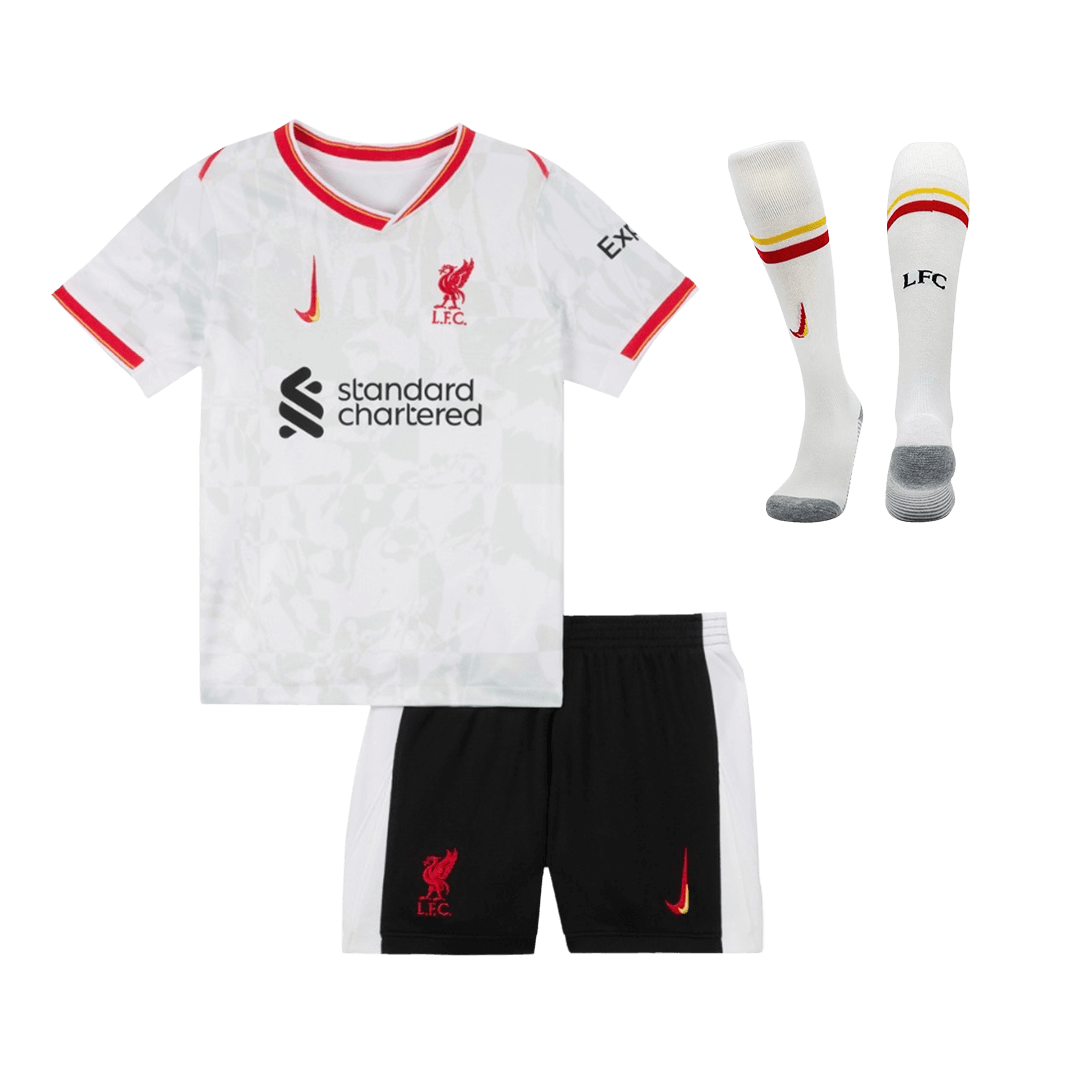 Camiseta de fútbol infantil de visitante del Liverpool (camiseta, pantalón corto y calcetines) 2024/25