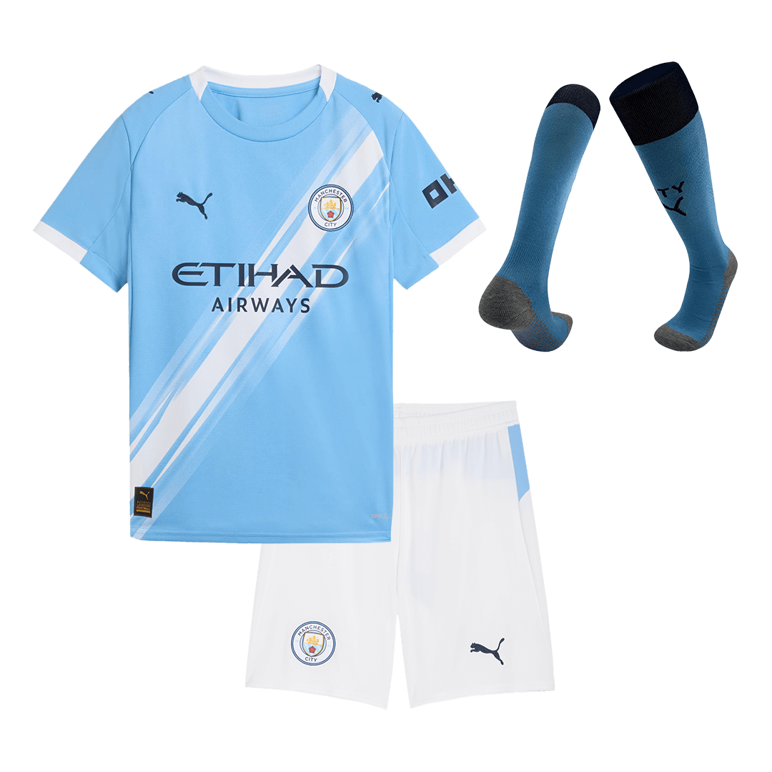 Kit de fútbol para niños: camiseta local del Manchester City (camiseta, pantalones cortos y calcetines) 2025/26, azul