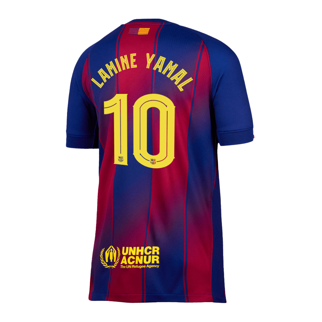 Maillot de football LAMINE YAMAL #10 Barcelone Domicile 2025/26 Rouge et Bleu - UCL