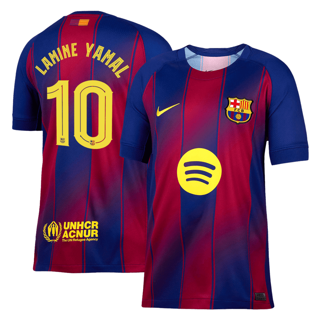 Camiseta de fútbol LAMINE YAMAL #10 del Barcelona 2025/26, roja y azul - UCL