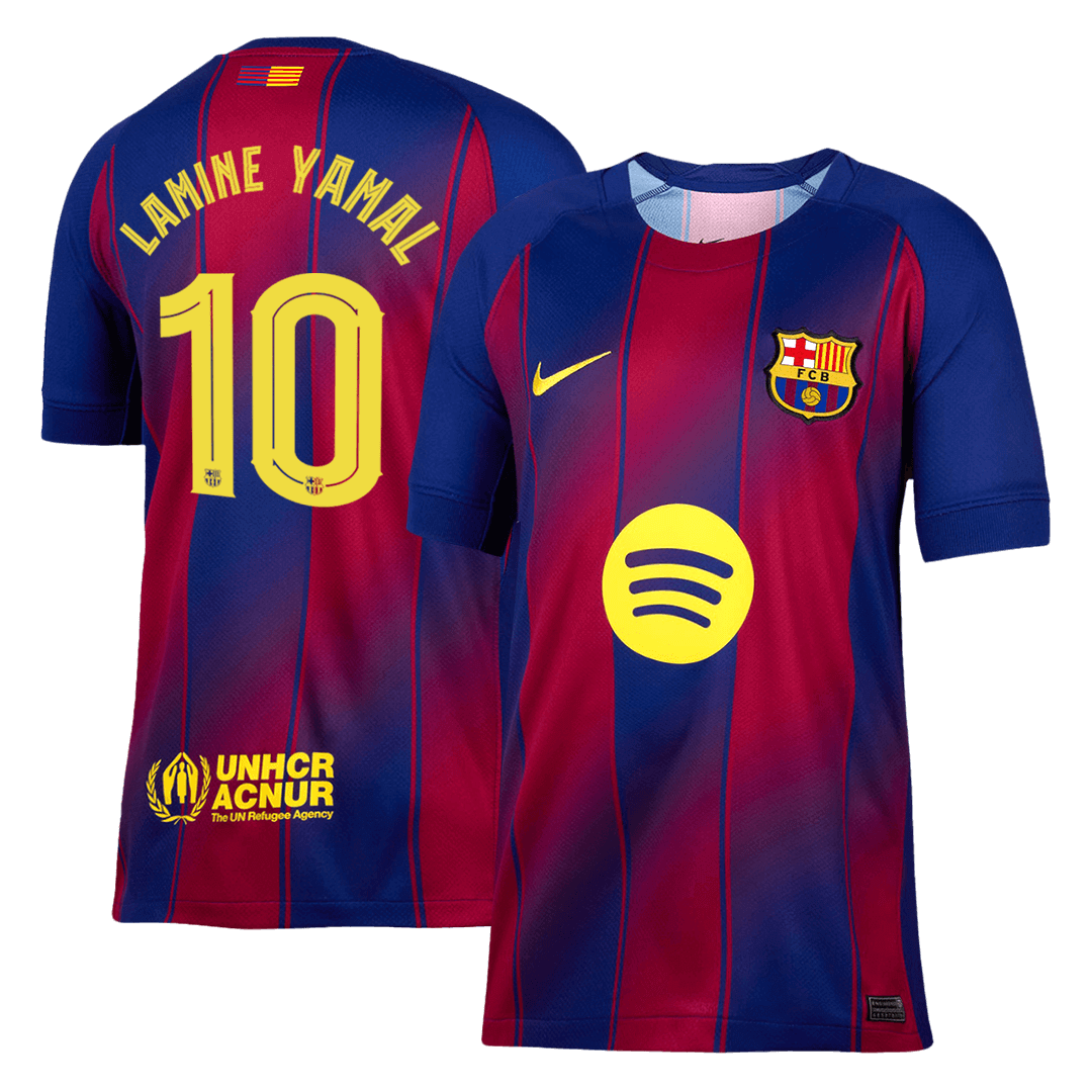 Maillot de football LAMINE YAMAL #10 Barcelone Domicile 2025/26 Rouge et Bleu - UCL