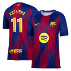 Maillot de football RAPHINHA #11 Barcelone Domicile 2025/26 Rouge et Bleu - UCL