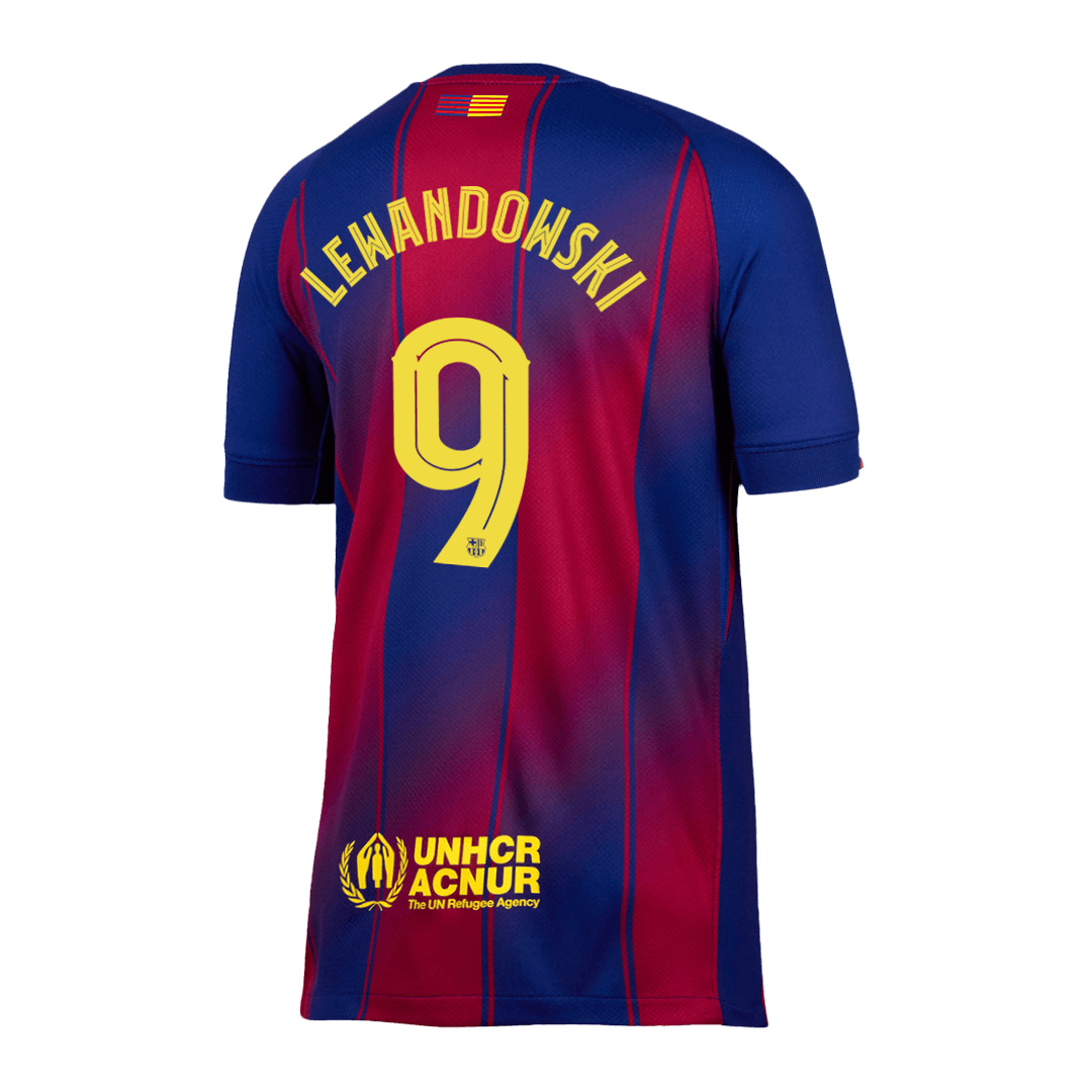 Maillot de football LEWANDOWSKI #9 Barcelone Domicile 2025/26 Rouge et Bleu - UCL