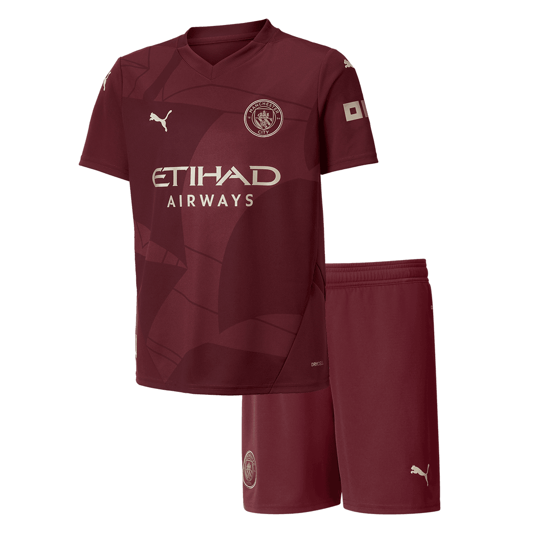Camiseta de fútbol infantil de visitante del Manchester City (camiseta y pantalón corto) 2024/25