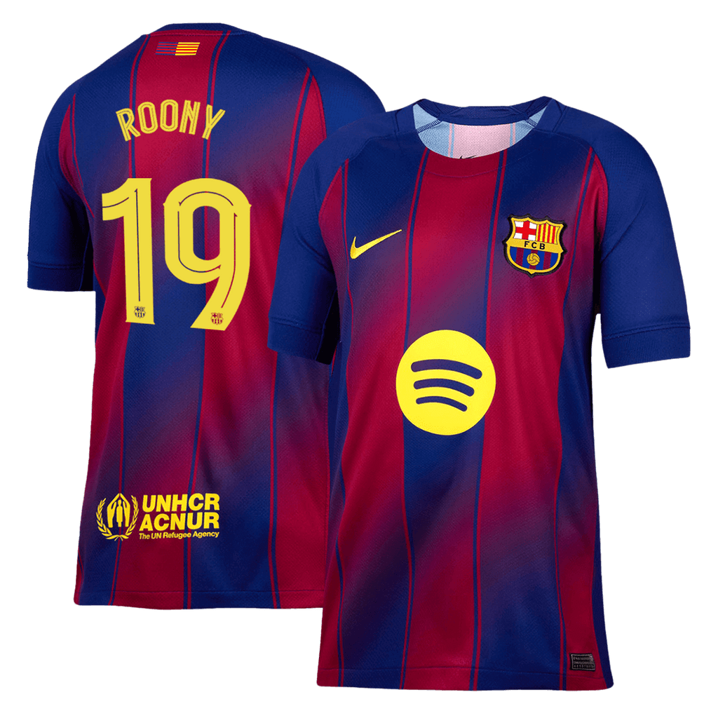 Camiseta de fútbol local ROONY #19 del Barcelona 2025/26, roja y azul - UCL