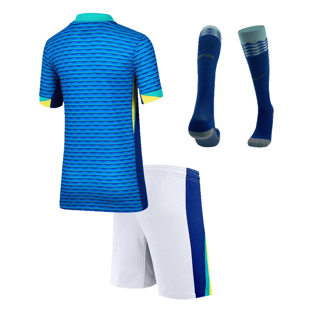 Kits de fútbol: Camiseta de fútbol visitante de Brasil para niños (camiseta, pantalones cortos y calcetines) Copa América 2024