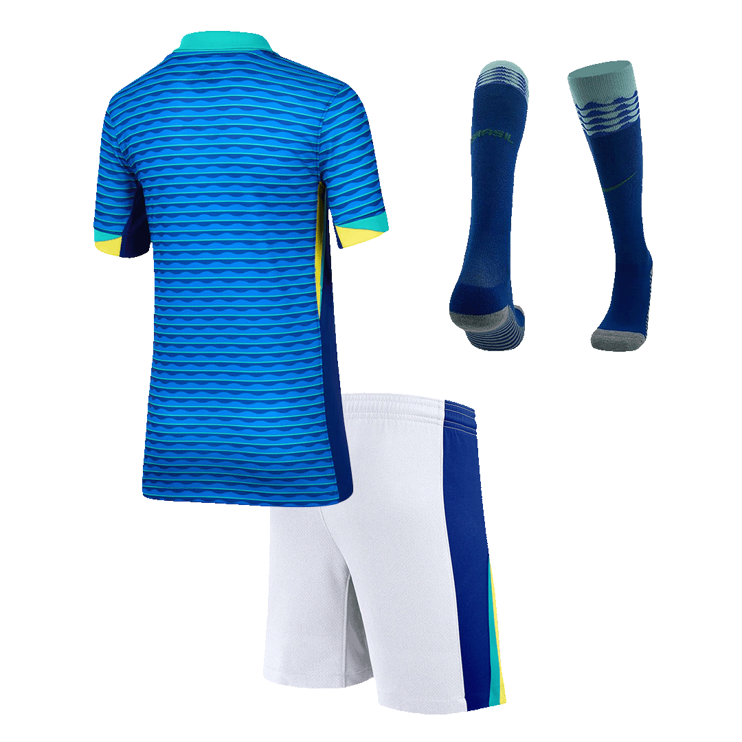 Kits de fútbol: Camiseta de fútbol visitante de Brasil para niños (camiseta, pantalones cortos y calcetines) Copa América 2024