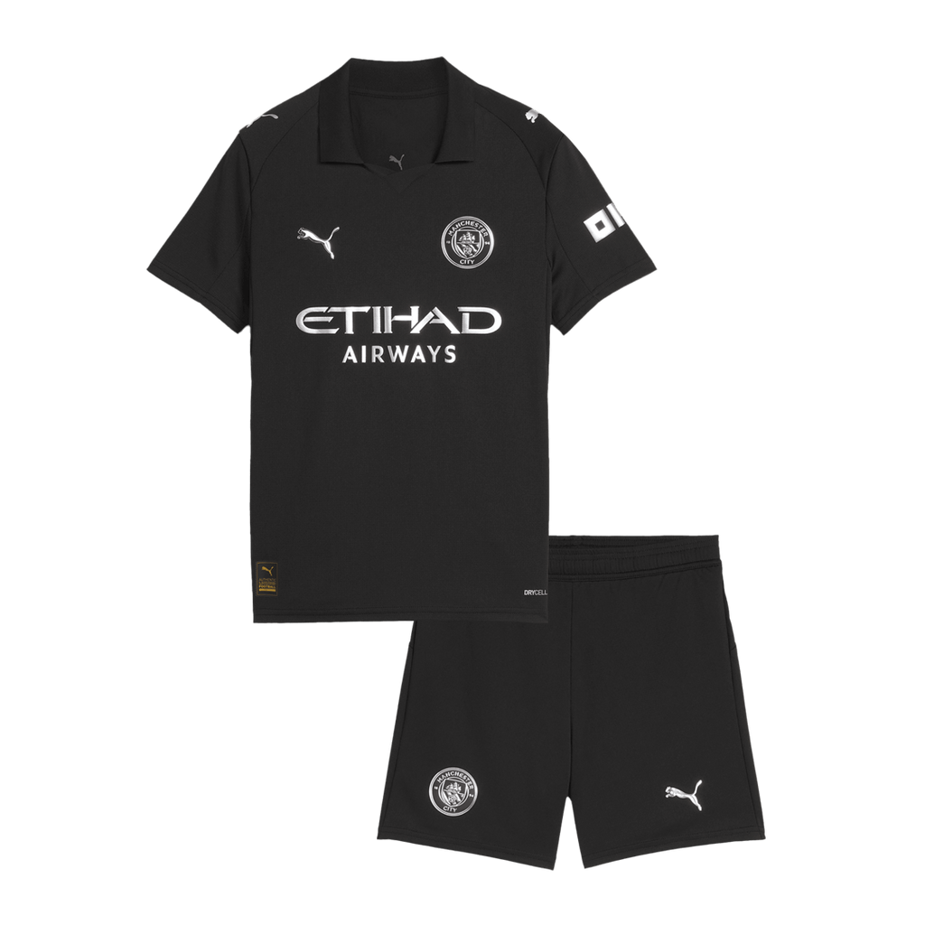 Camiseta de visitante del Manchester City para niño (camiseta y pantalón corto) 2025/26, color negro