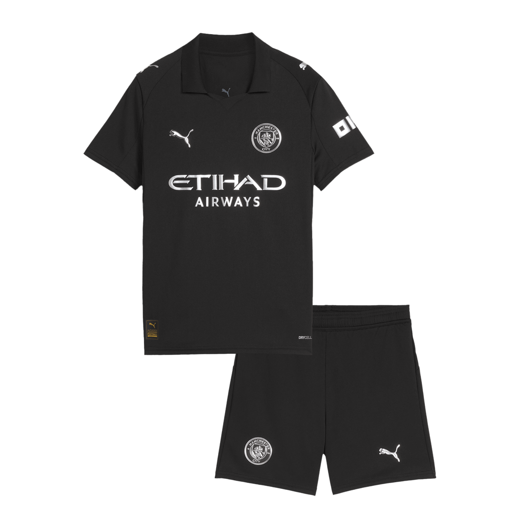 Camiseta de visitante del Manchester City para niño (camiseta y pantalón corto) 2025/26, color negro
