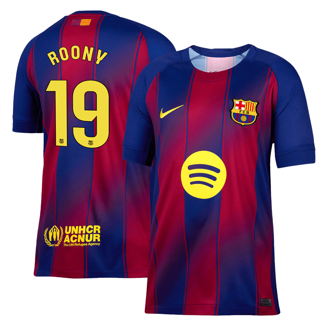 Kits de fútbol ROONY #19 Barcelona Home Soccer Jersey 2025/26 Rojo y Azul