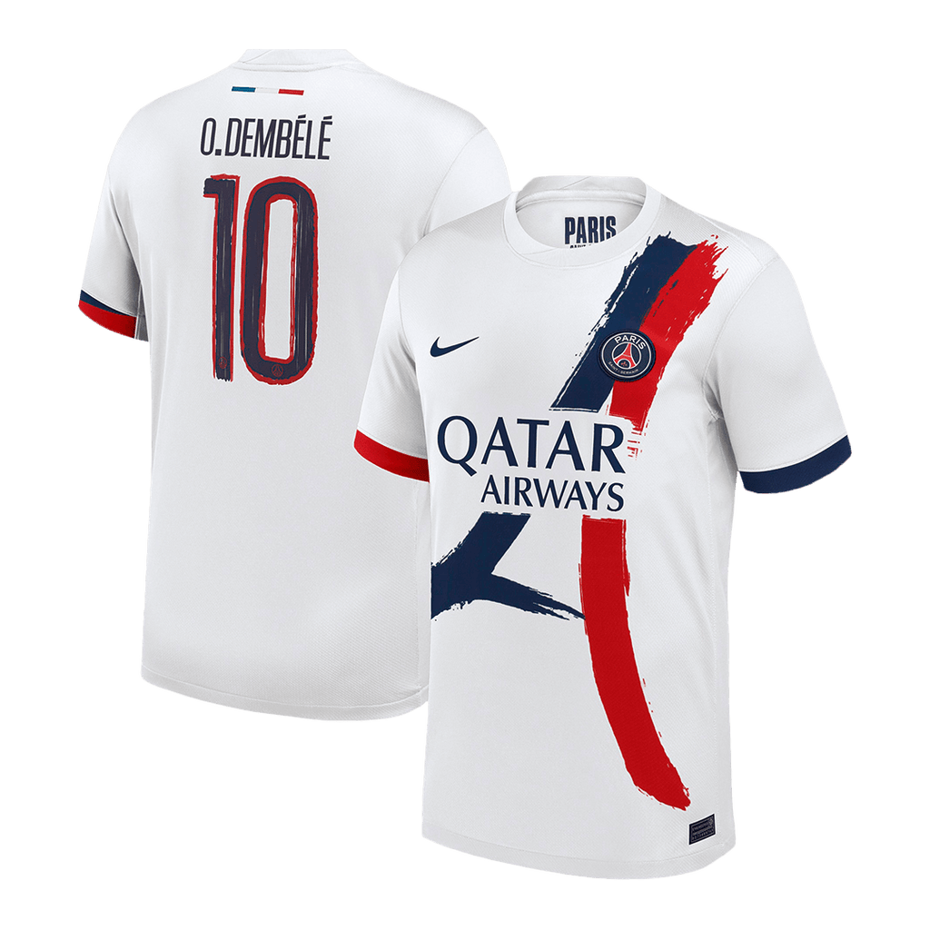 Maillot de football O.DEMBÉLÉ#10 PSG Extérieur 2024/25 Blanc - UCL