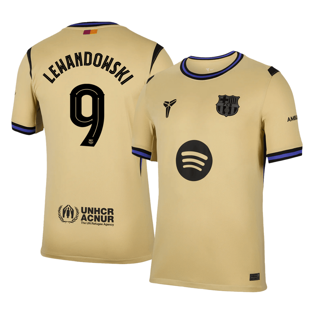 Maillot de football LEWANDOWSKI #9 Barcelone Extérieur 2025/26 Jaune - UCL