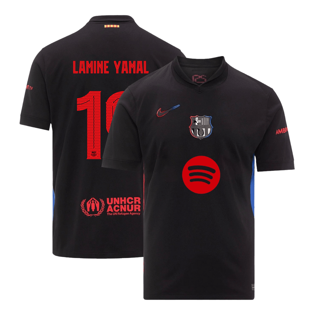 Maillot de football LAMINE YAMAL #19 Barcelone Extérieur 2024/25 - UCL (Logo Spotify sans texte)