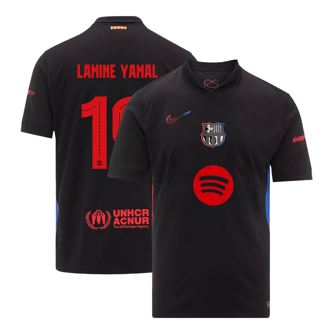 Maillot de football LAMINE YAMAL #19 Barcelone Extérieur 2024/25 - UCL (Logo Spotify sans texte)