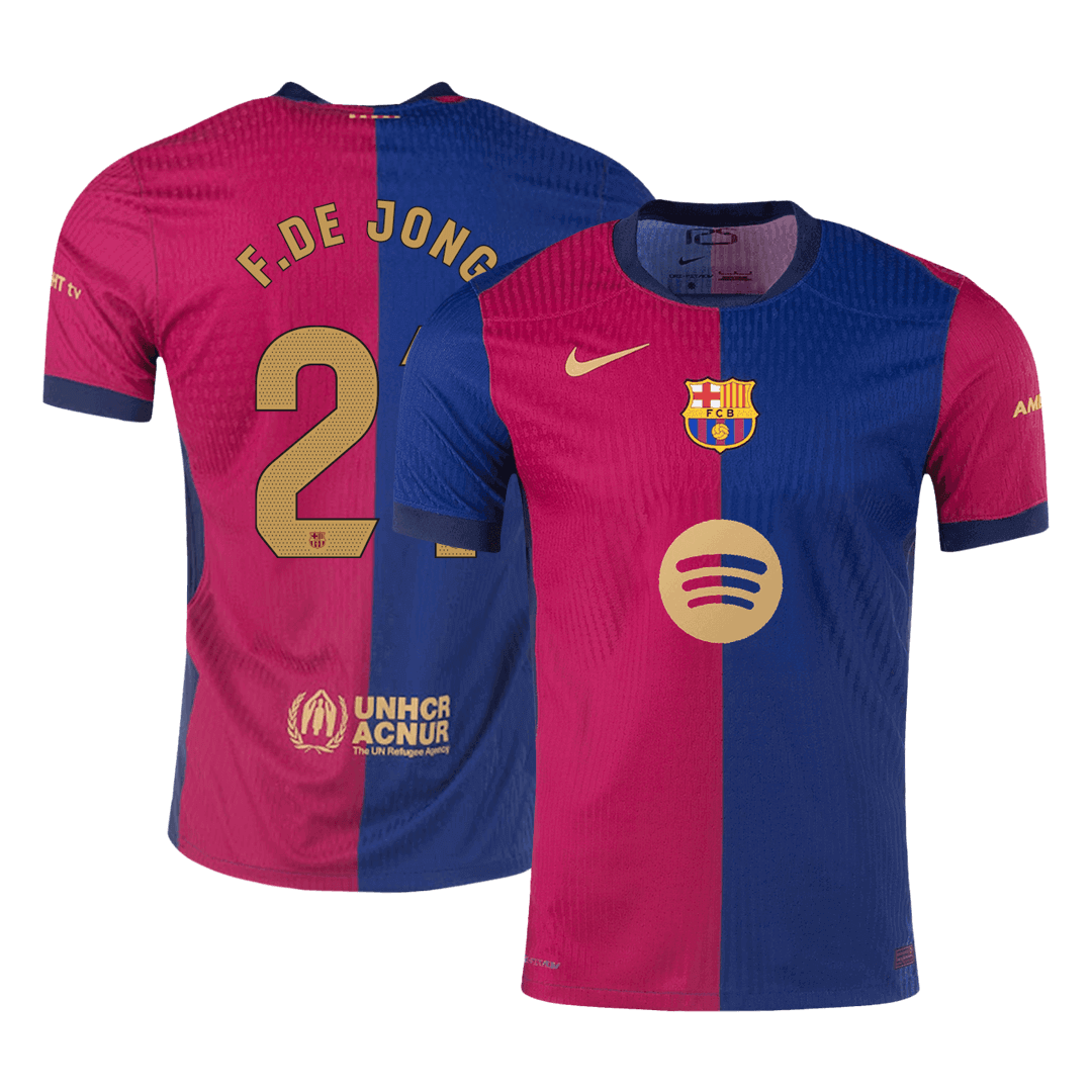 Soccer Kits Authentic F.DE JONG #21 Barcelona Home Soccer Jersey 2024/25 - Spotify Logo Without Text
