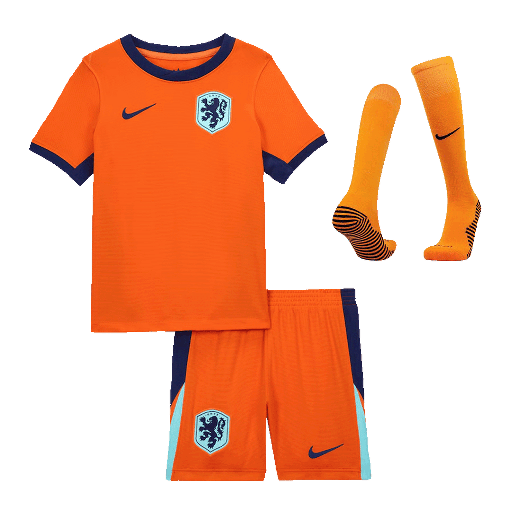 Kits de fútbol para niños: camiseta local de Holanda (camiseta, pantalones cortos y calcetines) para la Eurocopa 2024