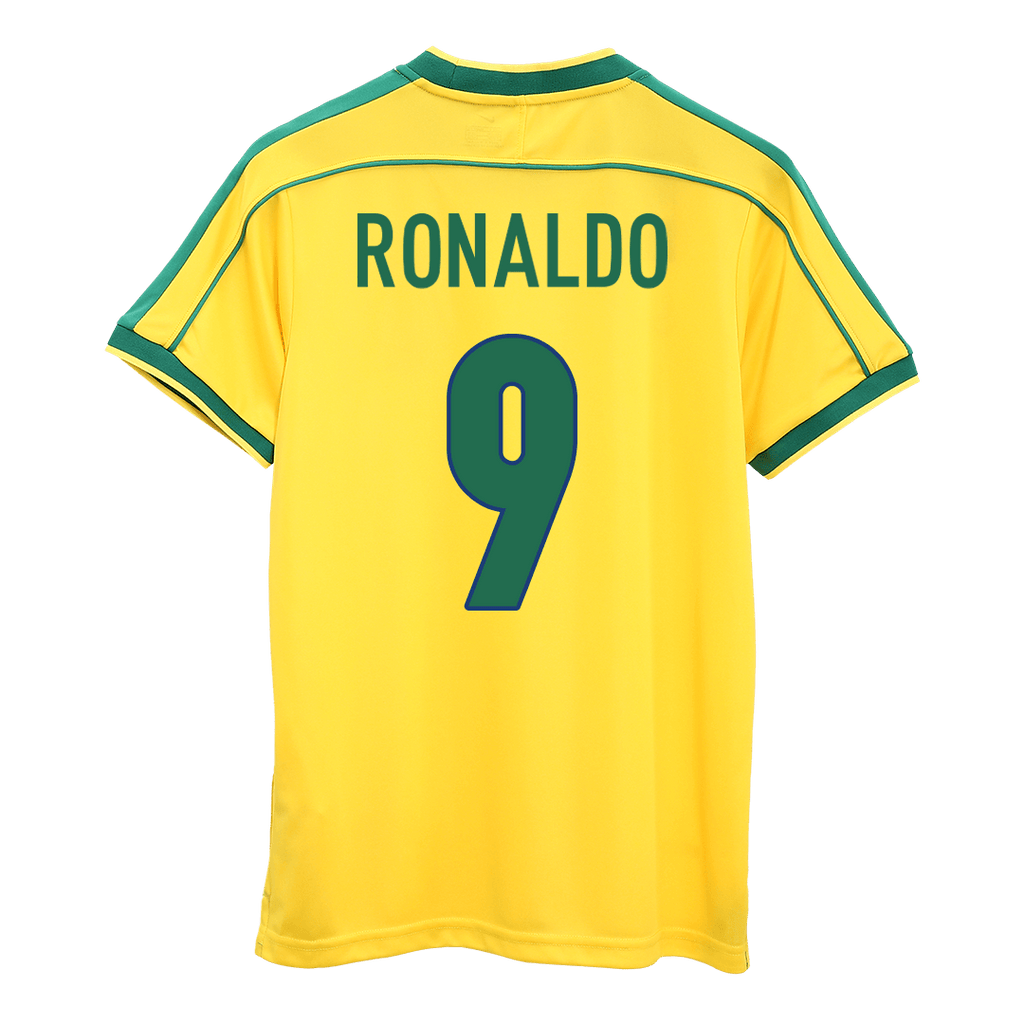 Camiseta de fútbol retro RONALDO #9 de Brasil 1998 - Copa del Mundo