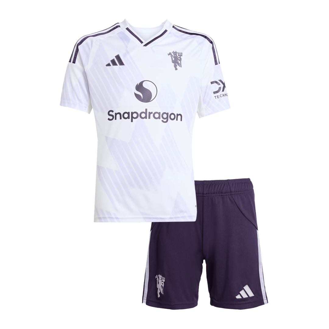 Camiseta de visitante del Manchester United para niño (camiseta y pantalón corto) 2025/26, color blanco