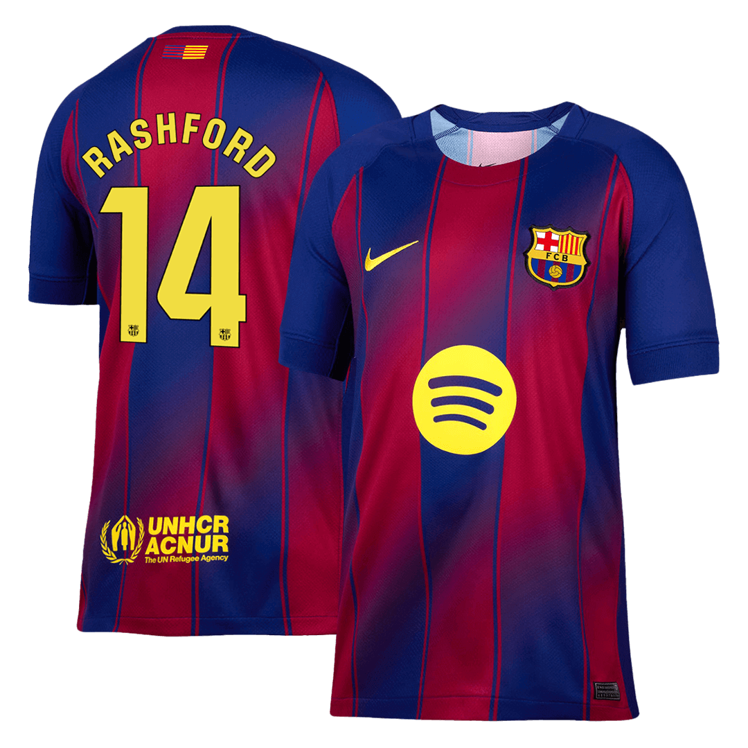 Kits de fútbol RASHFORD #14 Camiseta de fútbol local del Barcelona 2025/26 Rojo y azul