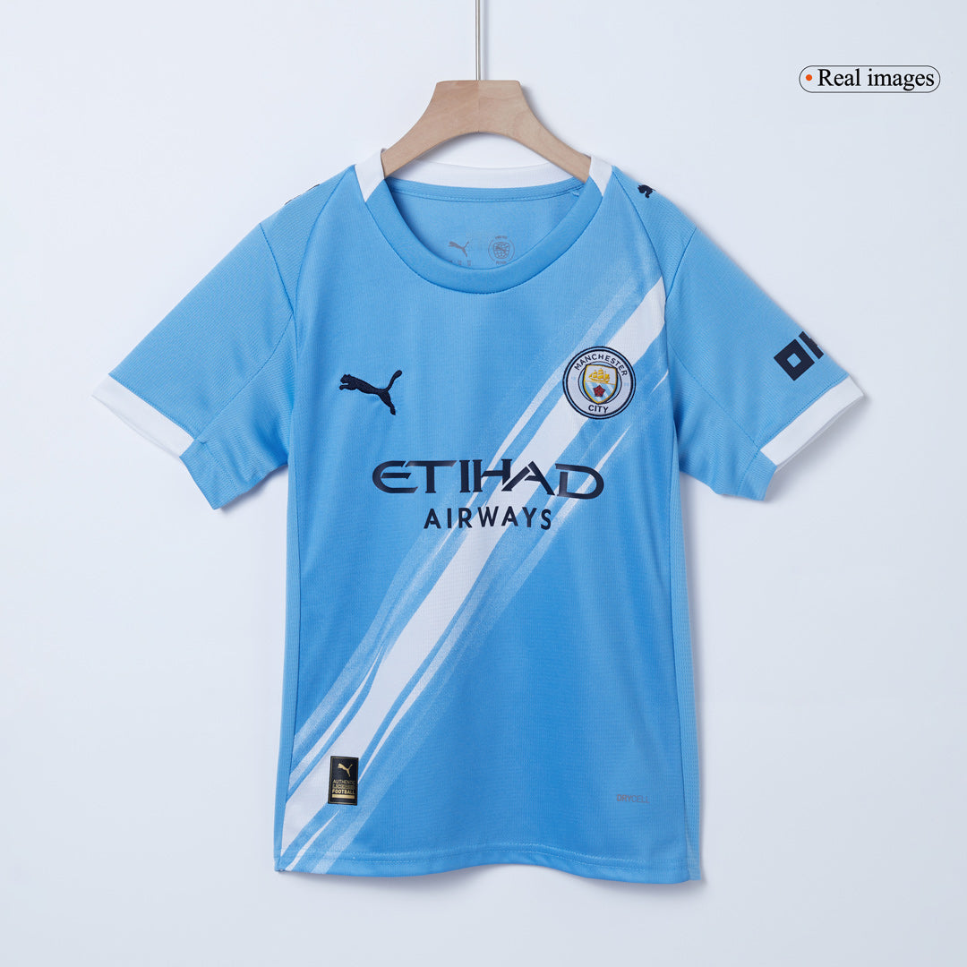 Kit de fútbol para niños: camiseta local del Manchester City (camiseta, pantalones cortos y calcetines) 2025/26, azul