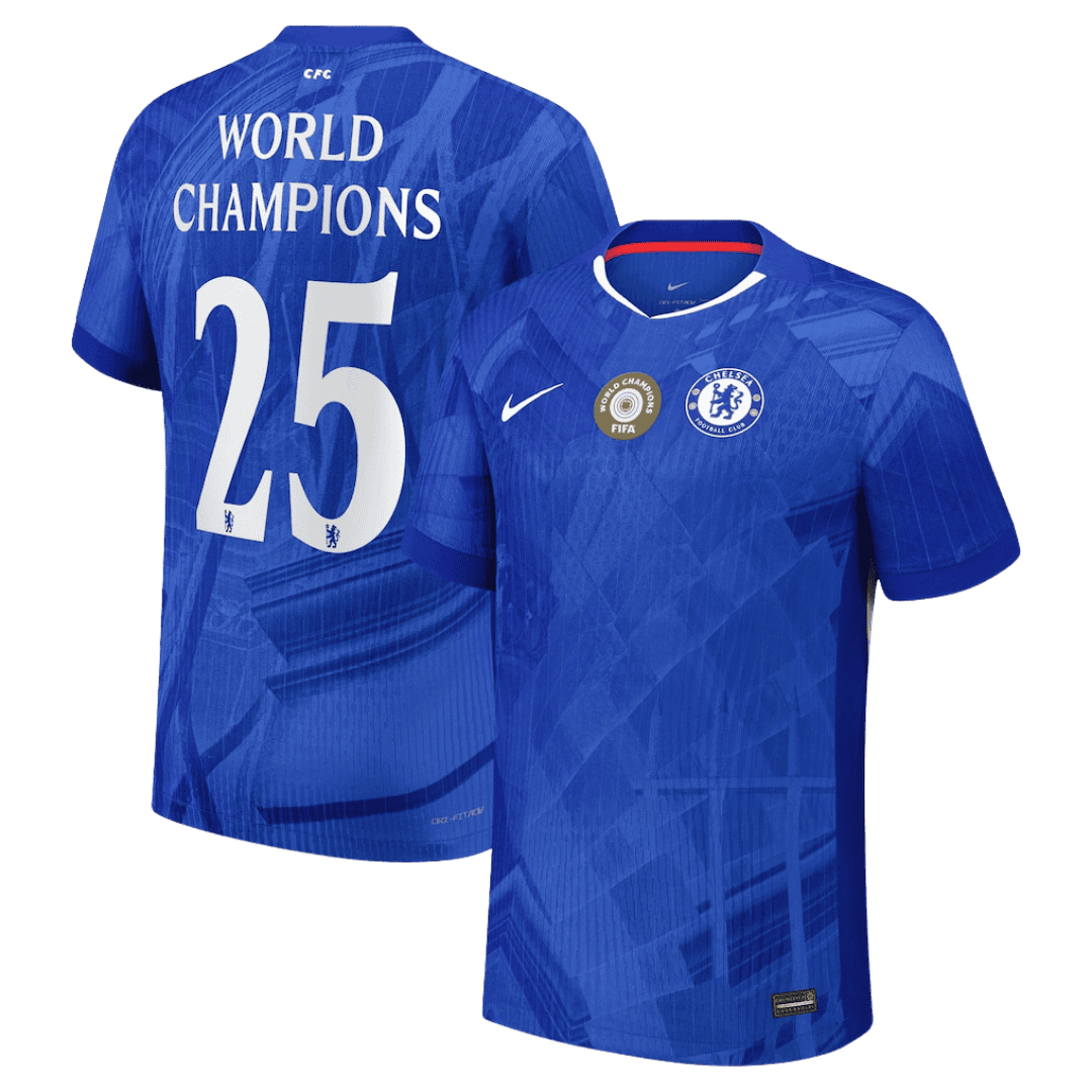 Soccer Kits Authentic WORLD CHAMPIONS #25 Chelsea Home Soccer Jersey 2025/26 Blue - with chest badge