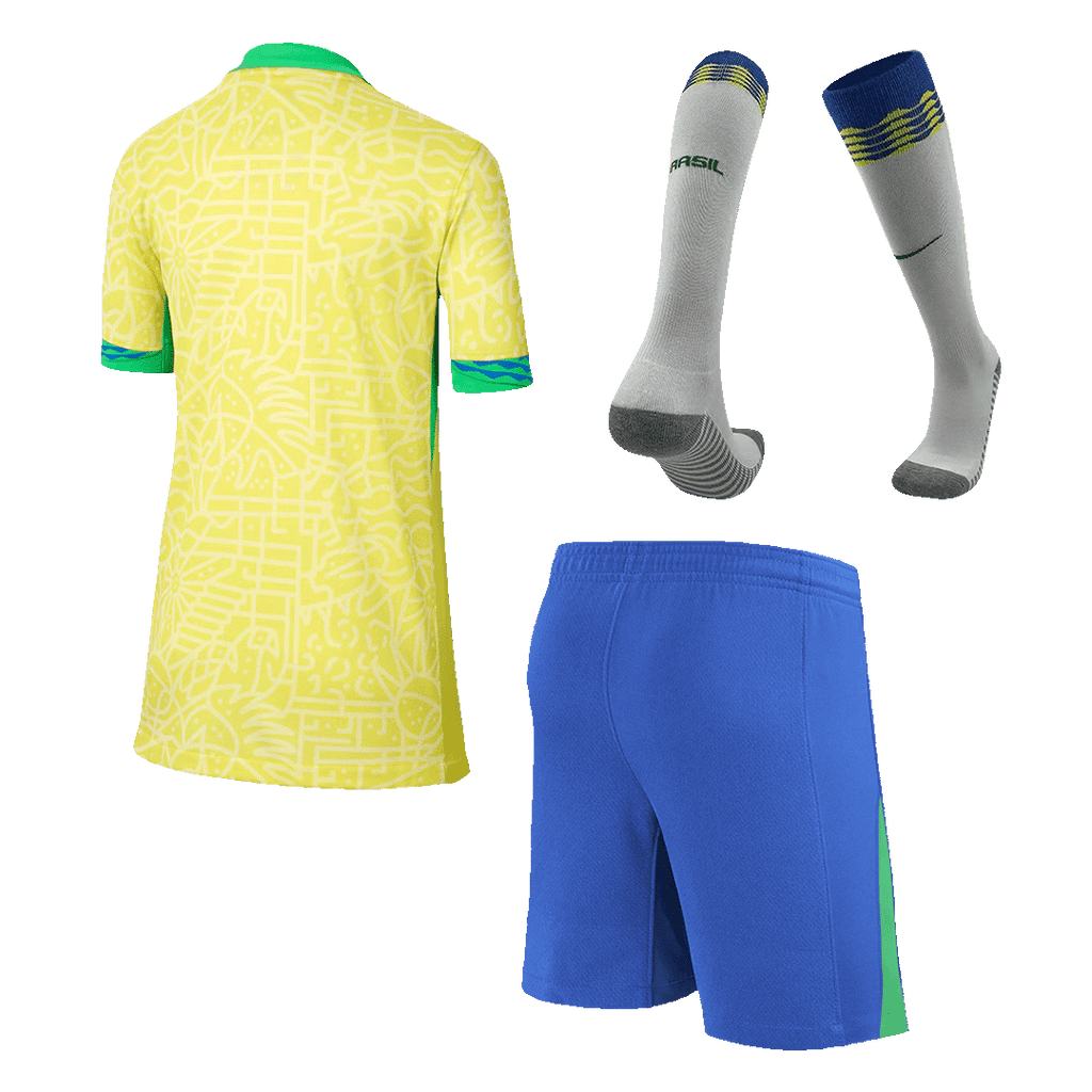 Kits de fútbol para niños: camiseta local de Brasil (camiseta, pantalones cortos y calcetines) para la Copa América 2024