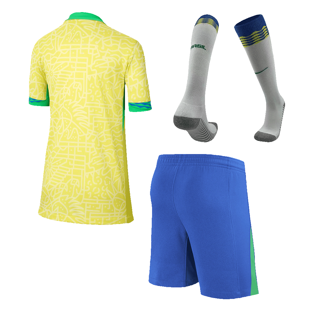 Kits de fútbol para niños: camiseta local de Brasil (camiseta, pantalones cortos y calcetines) para la Copa América 2024