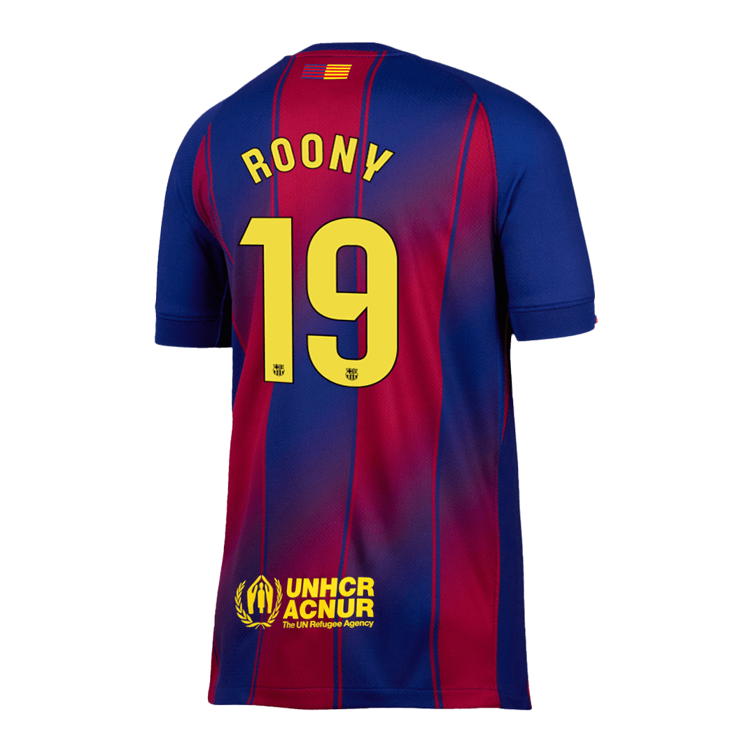 Kits de fútbol ROONY #19 Barcelona Home Soccer Jersey 2025/26 Rojo y Azul