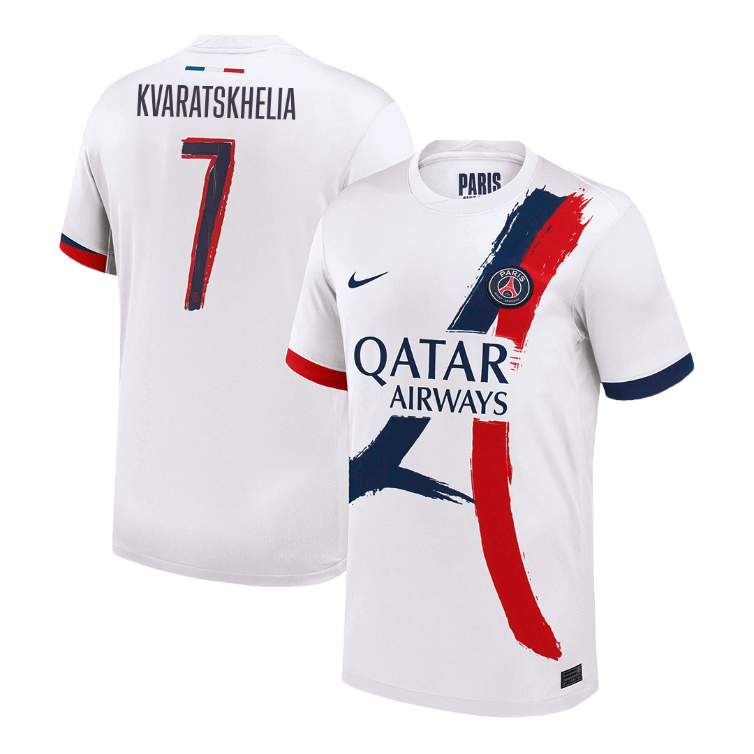 Maillot de football KVARATSKHELIA #7 PSG Extérieur 2024/25 Blanc - UCL