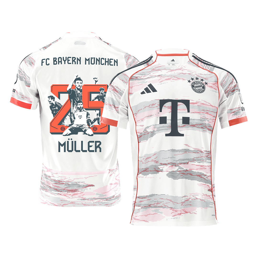 Maillot de football MÜLLER Special #25 Bayern Munich Extérieur 2025/26 Blanc