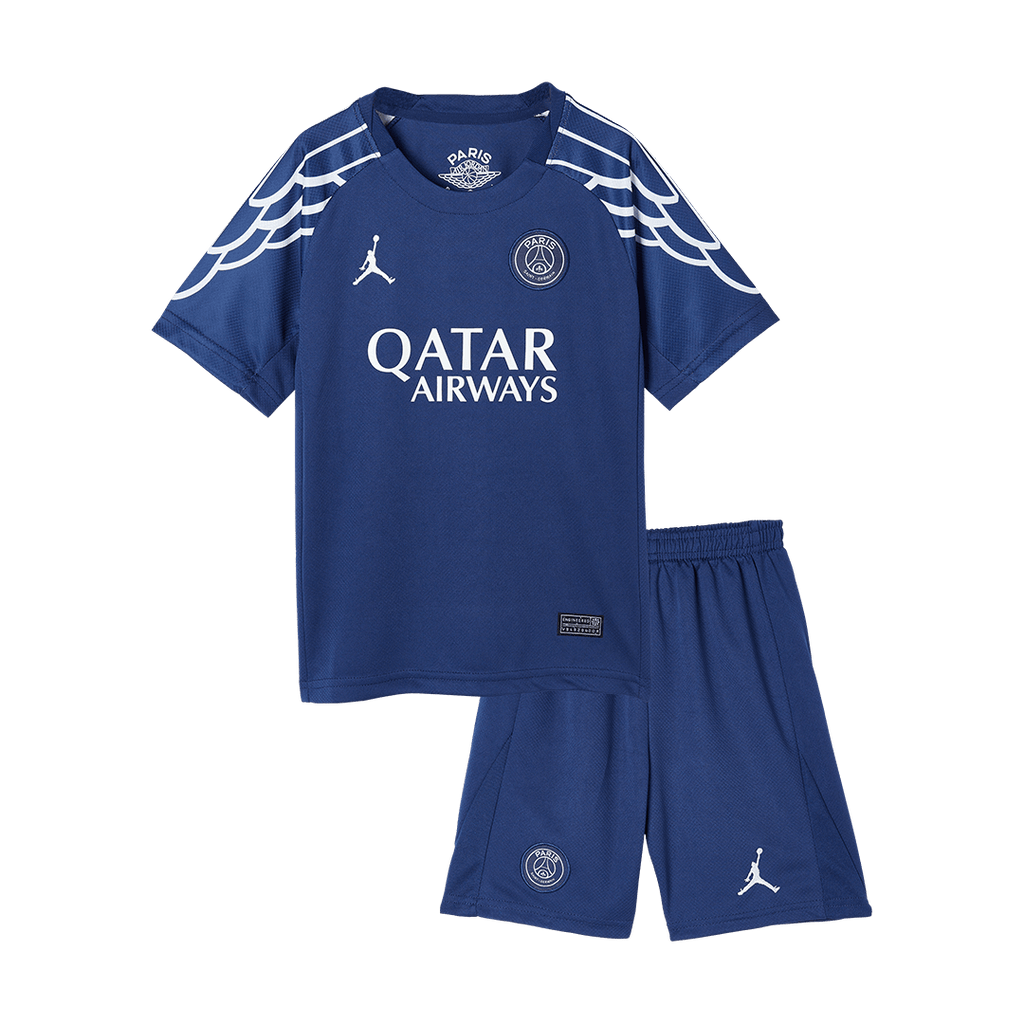 Camiseta de fútbol infantil de visitante del PSG (camiseta y pantalón corto) 2024/25, color azul marino
