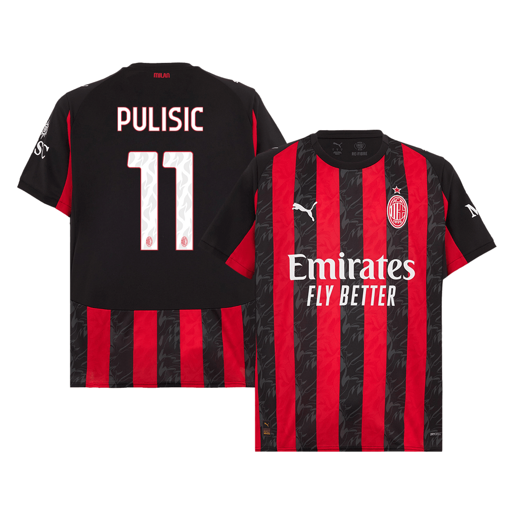 Kits de fútbol PULISIC #11 AC Milan Camiseta de fútbol local 2025/26 Rojo y negro