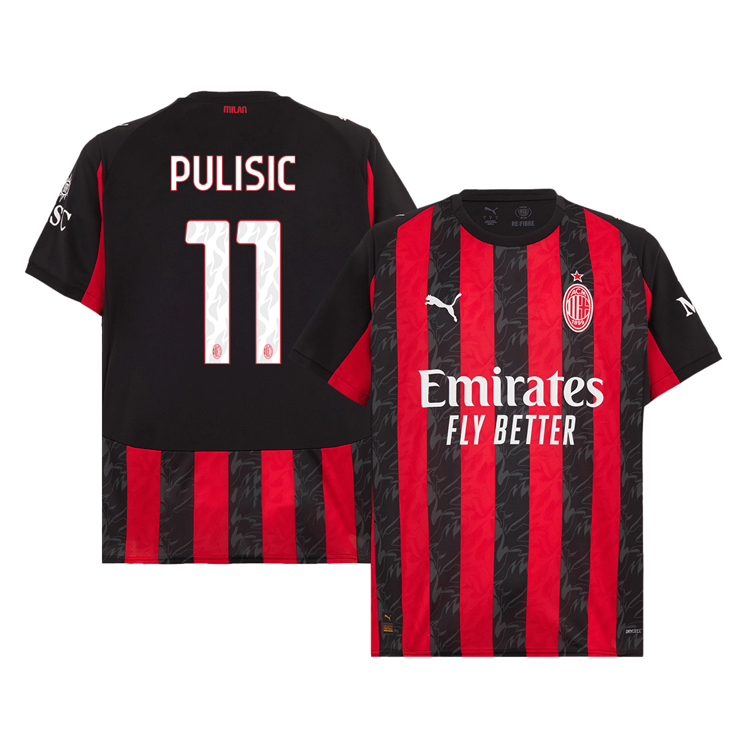 Kits de fútbol PULISIC #11 AC Milan Camiseta de fútbol local 2025/26 Rojo y negro