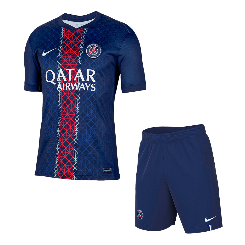 Kits de fútbol: Camiseta de fútbol local del PSG (camiseta y pantalones cortos) 2025/26, azul marino