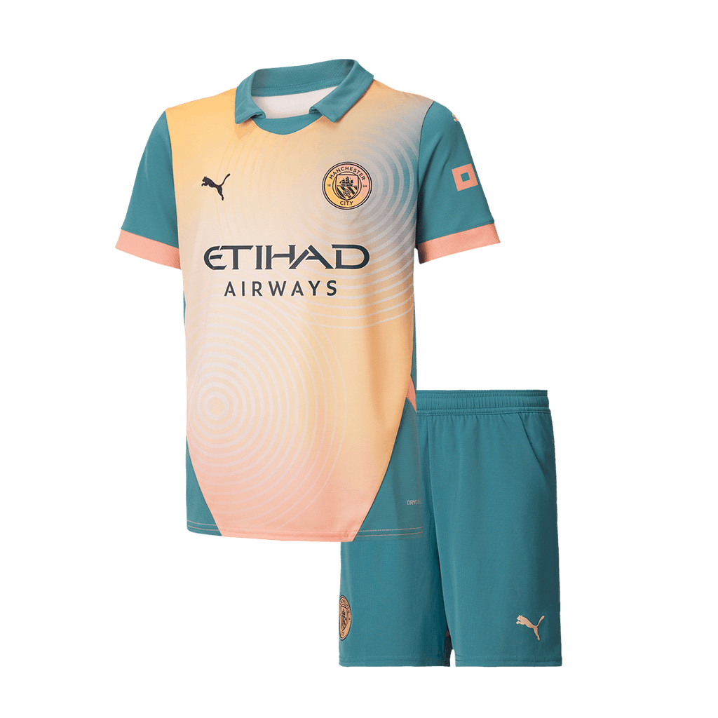 Camiseta de fútbol infantil del Manchester City (camiseta y pantalón corto) 2024/25 (4.ª equipación de visitante) "Definitely City"