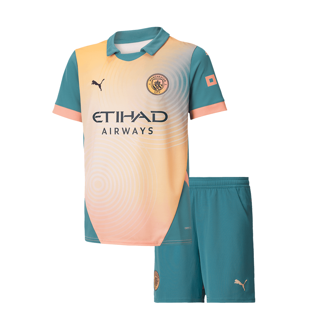 Camiseta de fútbol infantil del Manchester City (camiseta y pantalón corto) 2024/25 (4.ª equipación de visitante) "Definitely City"