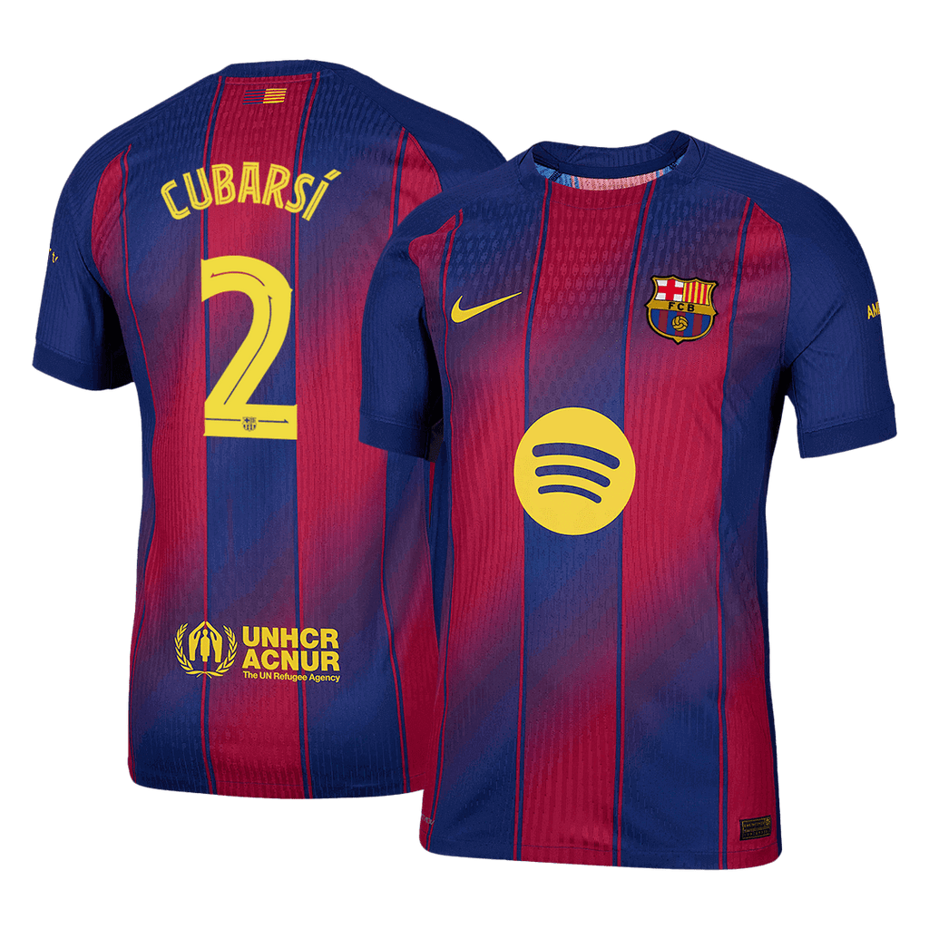 Soccer Kits Authentic CUBARSÍ #2 Barcelona Home Soccer Jersey 2025/26 Red&Blue - UCL