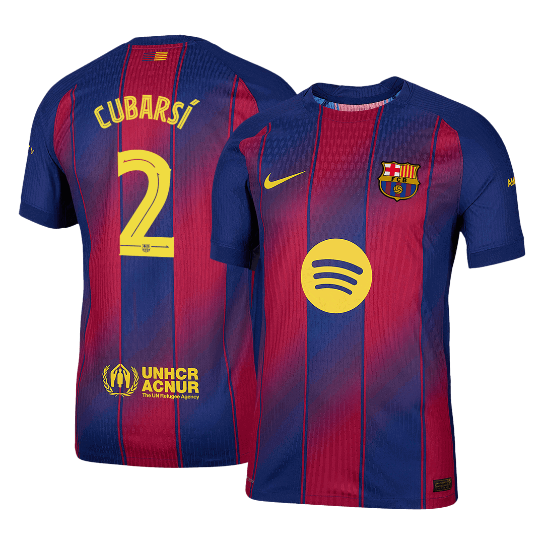 Soccer Kits Authentic CUBARSÍ #2 Barcelona Home Soccer Jersey 2025/26 Red&Blue - UCL