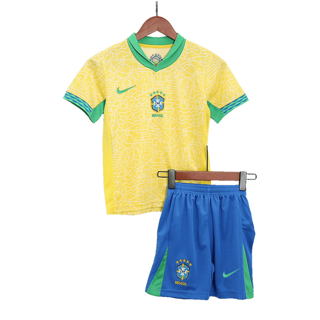 Kits de fútbol para niños: camiseta local de Brasil (camiseta, pantalones cortos y calcetines) para la Copa América 2024