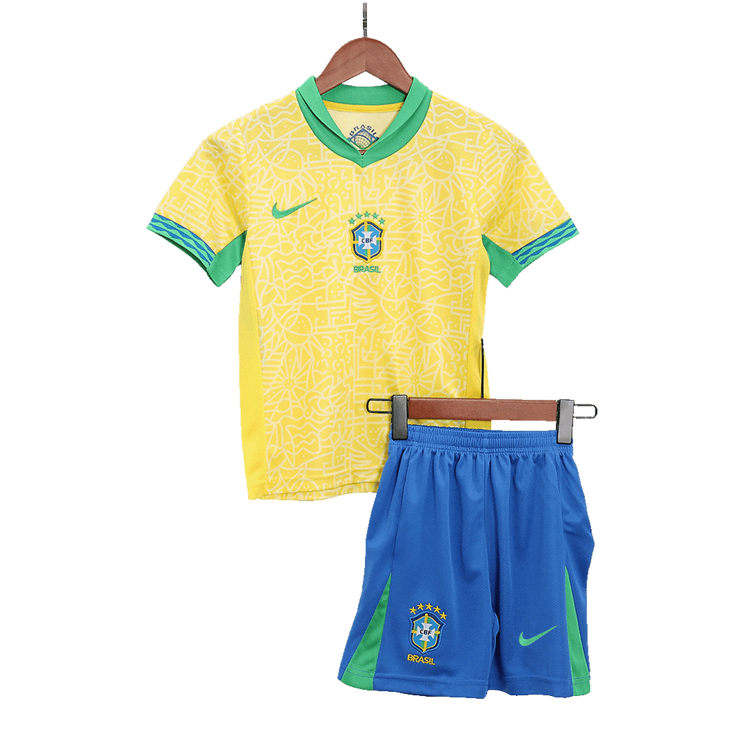 Kits de fútbol para niños: camiseta local de Brasil (camiseta, pantalones cortos y calcetines) para la Copa América 2024