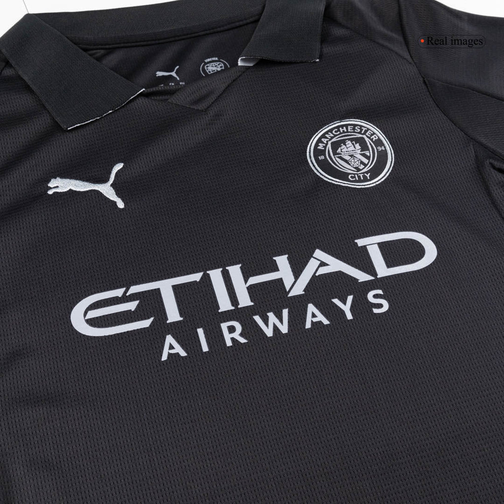 Camiseta de visitante del Manchester City para niño (camiseta y pantalón corto) 2025/26, color negro