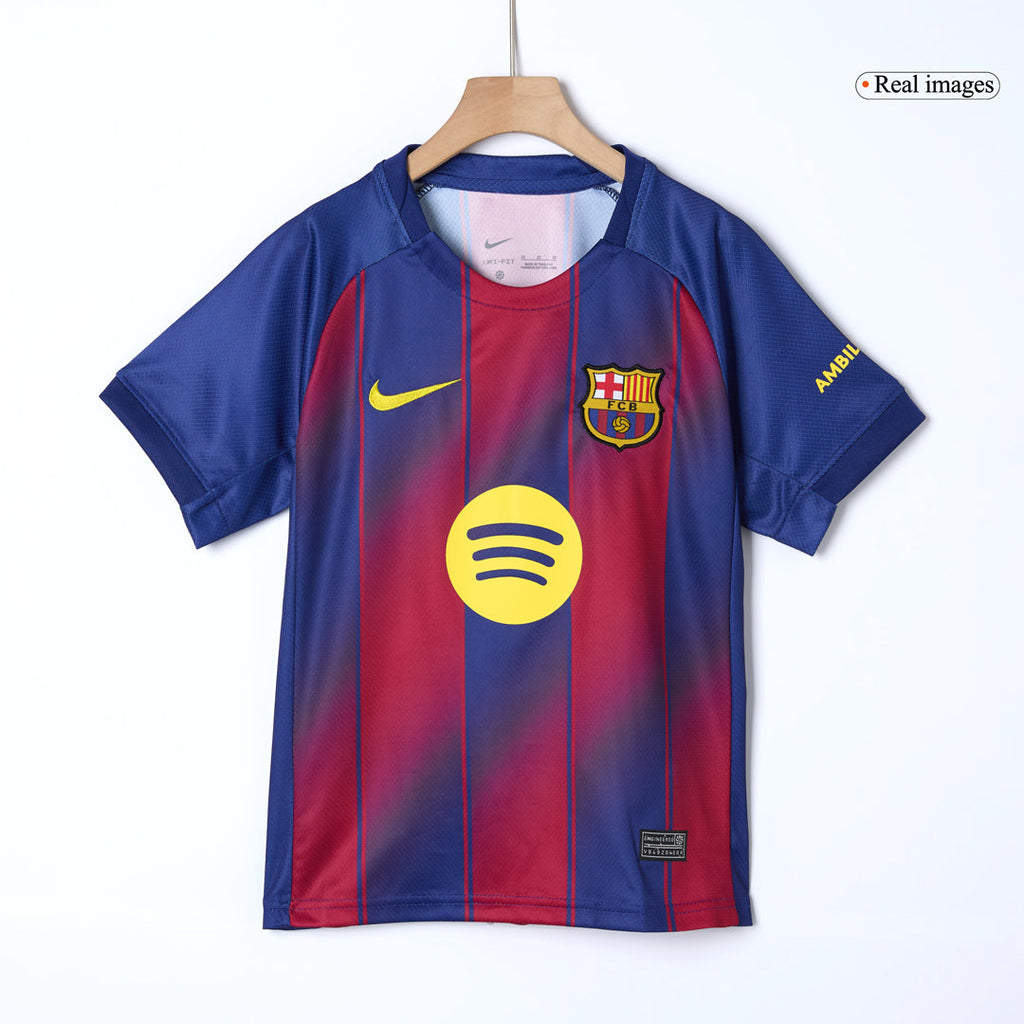 Maillot de football domicile Barcelone pour enfant (maillot, short, chaussettes) 2025/26 rouge et bleu