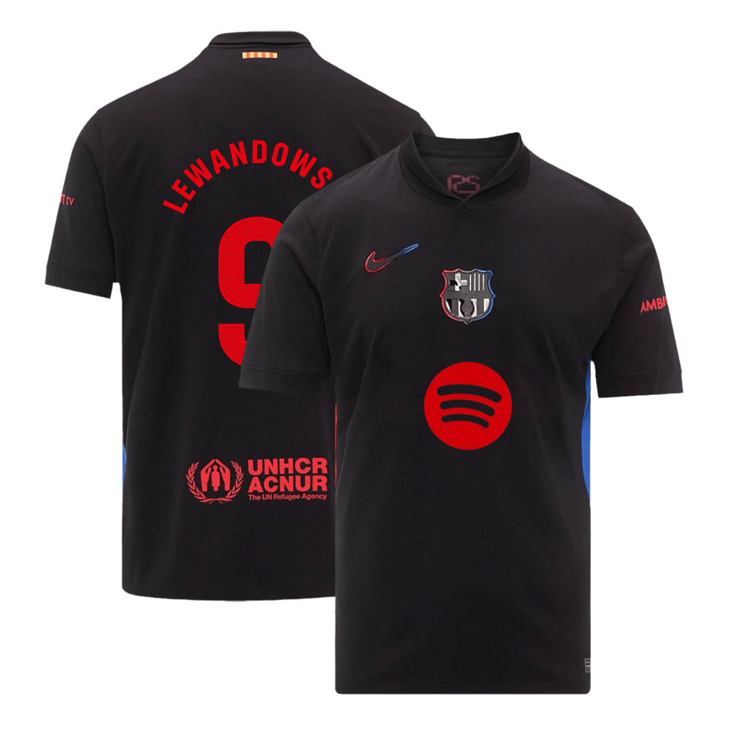 Maillot de football LEWANDOWSKI #9 Barcelone Extérieur 2024/25 - Logo Spotify sans texte