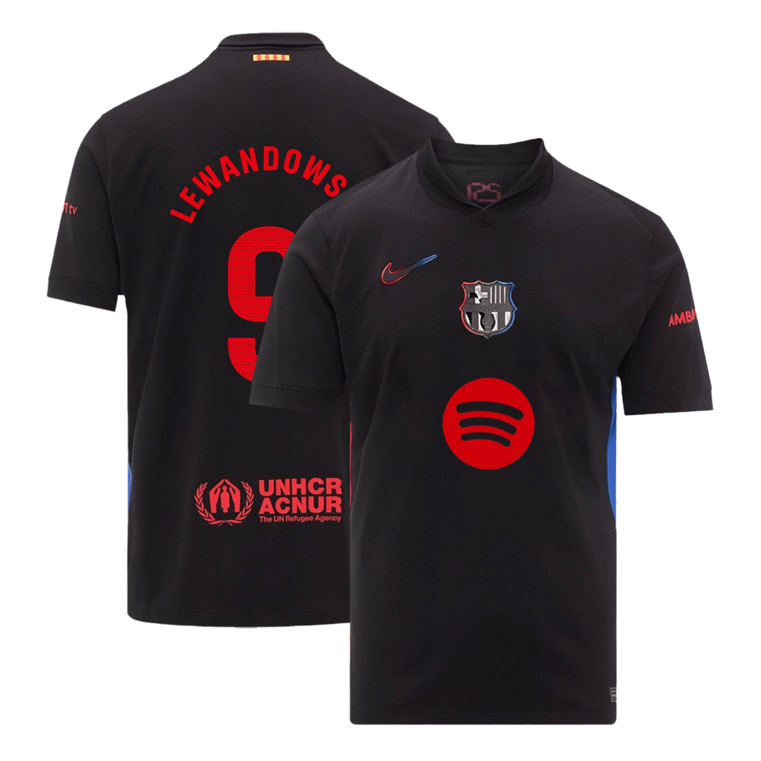 Maillot de football LEWANDOWSKI #9 Barcelone Extérieur 2024/25 - Logo Spotify sans texte