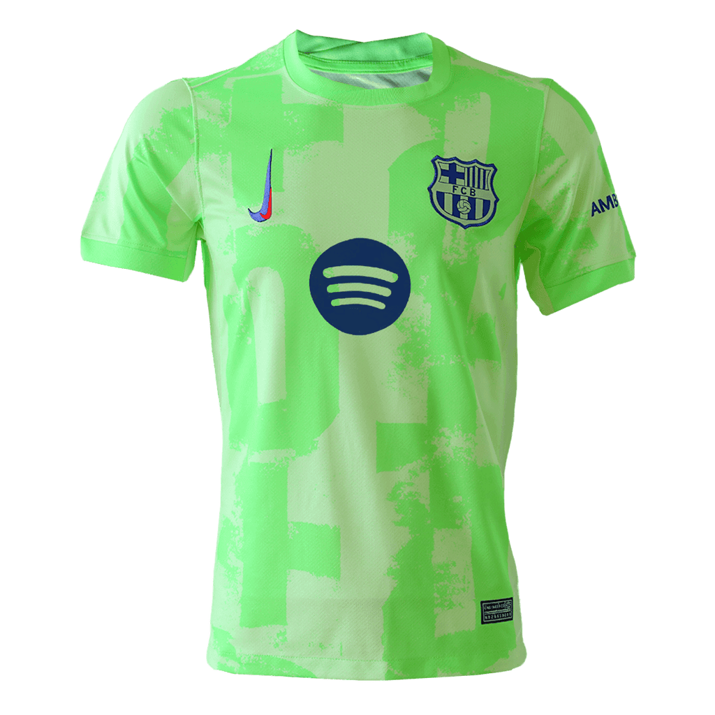 Soccer Kits Barcelona Third Away Football Shirt 2024/25 Green - UCL (Spotify Logo Without Text)