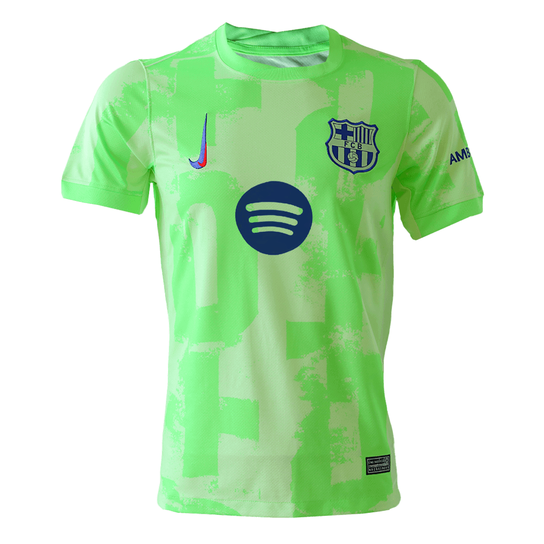 Soccer Kits Barcelona Third Away Football Shirt 2024/25 Green - UCL (Spotify Logo Without Text)