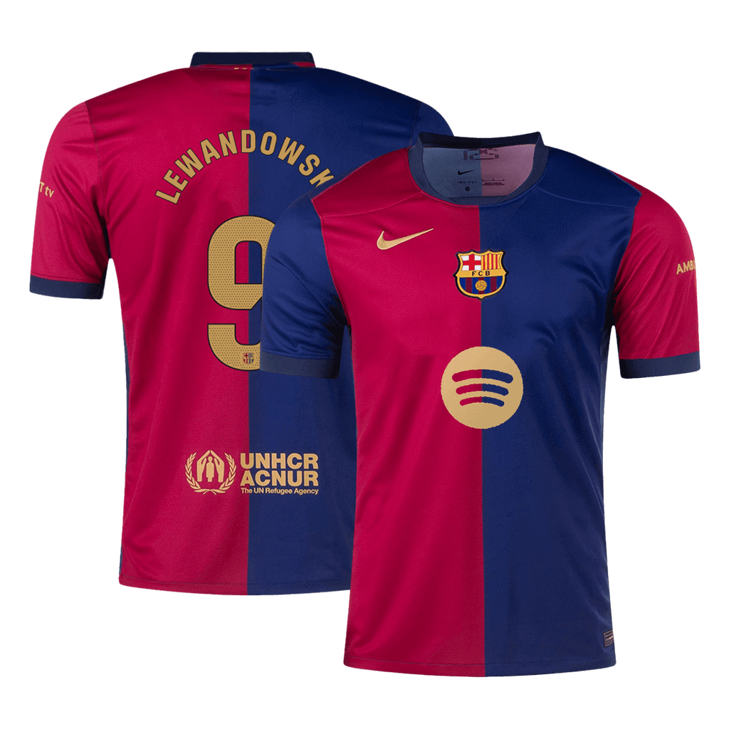 Maillot de football LEWANDOWSKI #9 Barcelone Domicile 2024/25 - Logo Spotify sans texte
